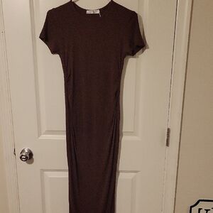 Maternity Brown Short-Sleeve Maxi Dress